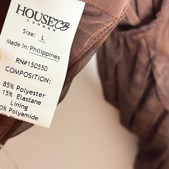 House Of Cb Womens Blythe Mesh Top Large Brown Ruched Cutout Cropped - Picture 11 of 12